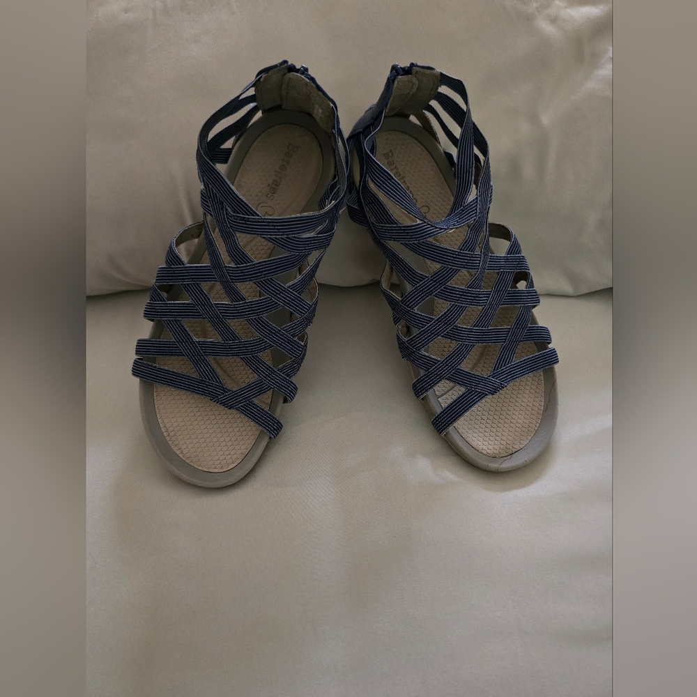 Striped Elastic Caged Women’s Sandals - Navy/Beige